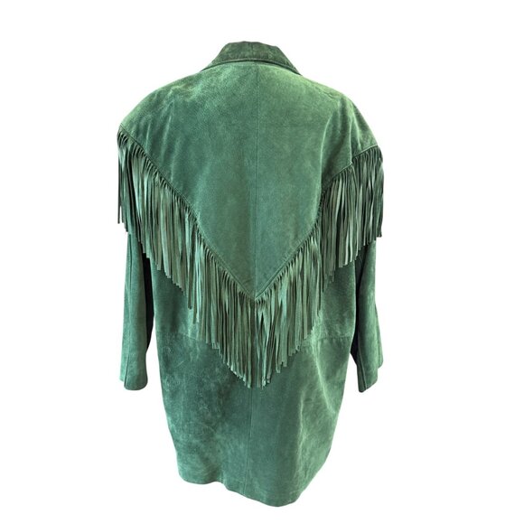 Vintage P.E. Canada Green Suede Fringe Jacket Size L Made in Canada - Picture 6 of 10